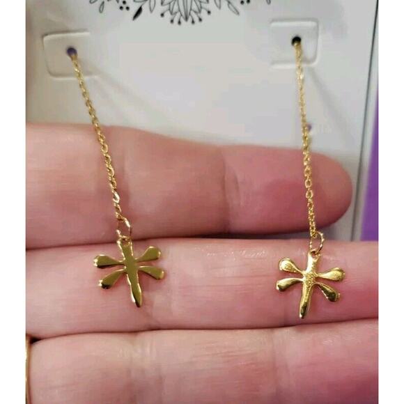 Dragonfly Long Dangle Threader Chain Earrings Shiny Yellow Gold Tone New - Picture 3 of 5